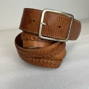 Linea Pelle Hand‎ Made Brown Genuine Leather Womens Belt  Braided Sz XL